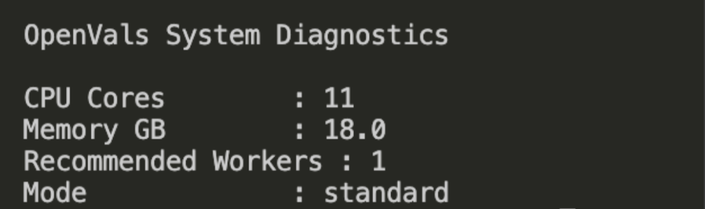 OpenVals System Diagnostics output