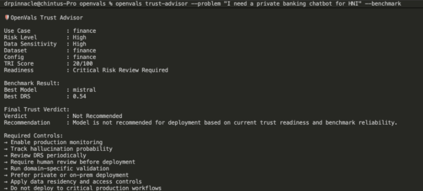 OpenVals Trust Advisor Finance CLI output